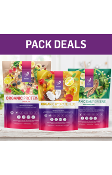 1 x Organic ProteinMax Choc, 1 x Organic Daily Greens, 1 x Organic Hydrate Plus - usual SRP £129.97 - Pack Deal!